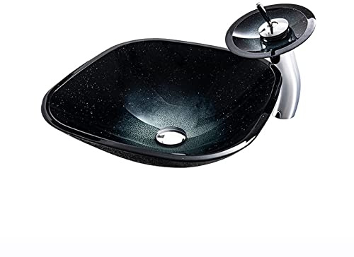 lavandino a parete, Lavandino da appoggio for bagno in vetro temperato, diverse misure, rubinetto caldo/freddo monoforo, piano d'appoggio