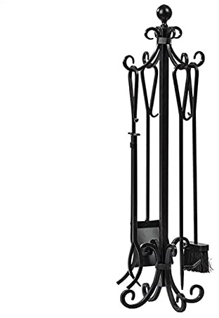 Set di Attrezzi per Camino e braciere Nero, Spazzola, attizzatoio, Pala, Pinza e Supporto, Kit per braciere in ghisa Resistente da 86 cm, Alto 5 Pezzi