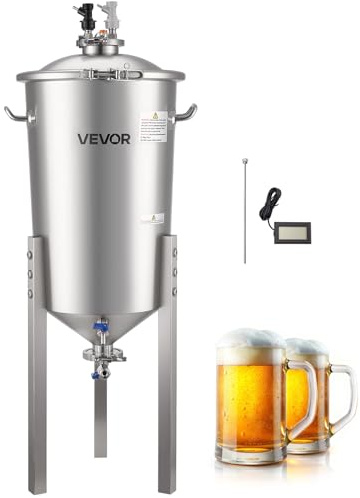 VEVOR Serbatoio di Fermentazione Conico per Produzione di Birra in Acciaio Inox da 30 Litri, Bollitore di Fermentazione con Fondo Conico con Coperchio, Maniglia, Termometro, Uso Domestico