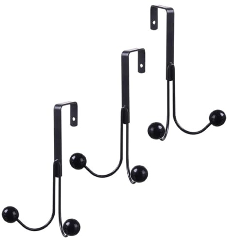 NUOBESTY Lot de 3 Crochets pour Porte sans Perçage en Fer Noir, Double Boule, Porte-Manteau Suspendu Robuste, pour Chambre et Salle de Bain, Crochet pour Suspendre Vêtements et Serviettes