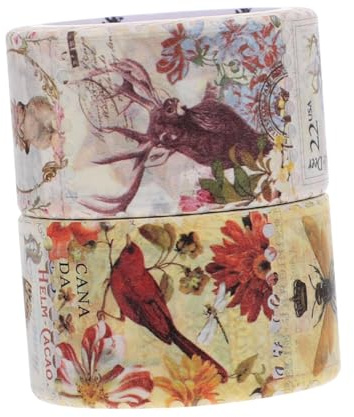 Artibetter Cintas Washi para Scrapbooking Pegatinas de Sellos Vintage, 2 Rollos de 25 Mm X 5 M, Decoración Retro para Cuadernos, Álbumes y Manualidades, Accesorios Creativos para Amantes