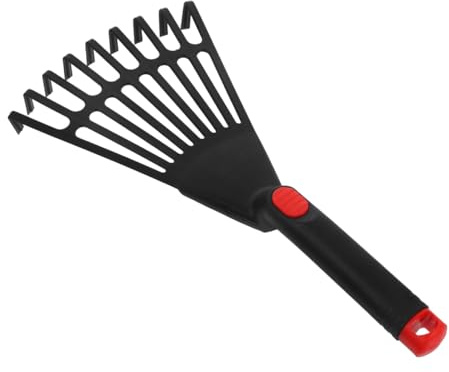 CAXUSD Rastrillo Pequeño de Jardinería de Plástico Negro con Mango Ergonómico, Herramienta Manual para Jardín y Huerto, Adecuado para Hojas y Cuidado de Césped, 1 Pieza