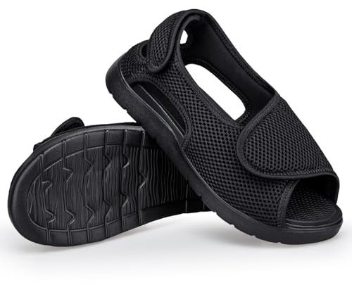 Gaatpot Sandali per Diabetici Donna Scarpe Ortopediche Uomo Larghi a Strappo Sandali Riabilitativi Regolabili Apertura per Piedi Gonfi Nero EU39