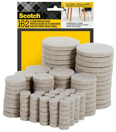 Scotch Felt Pads 162 PCS Beige, Felt Furniture Pads for Protecting Hardwood Floors, Round, Assorted Sizes Value Pack, Self-Stick design, Protecting from nicks, dents and scratches (SP845-NA)