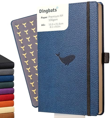 Dingbats - Wildlife Squared Medium Notebook, Blue Whale, A5 - Hardcover Notebook - PU Leather - Perforated, Cream 100gsm Ink-Proof Paper