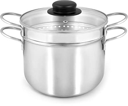 INOXPRAN - Cuocipasta Inoxpasta in Acciaio Inossidabile, Cestello a Vapore con Coperchio in Vetro da 18 cm, 100% Made in italy, Utilizzabile nel Gas, Lavabile in Lavastoviglie