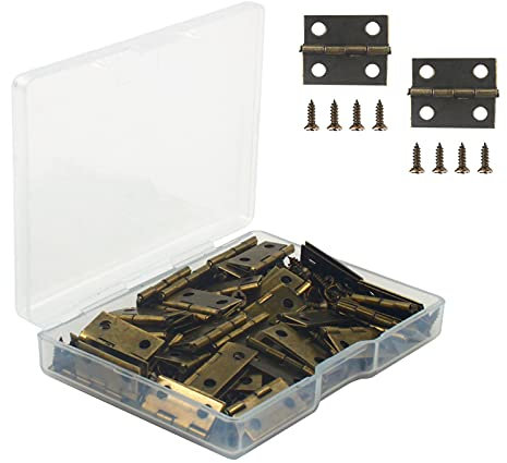 VIPMOON Mini Charnieres Rétro, 50 Pièces Charniere Miniature Inox Durable et Robuste Petites Charnières avec 200 Vis pour Boîte Coffre à Bijoux Cabinet Tiroirs Pianos 18 * 15MM