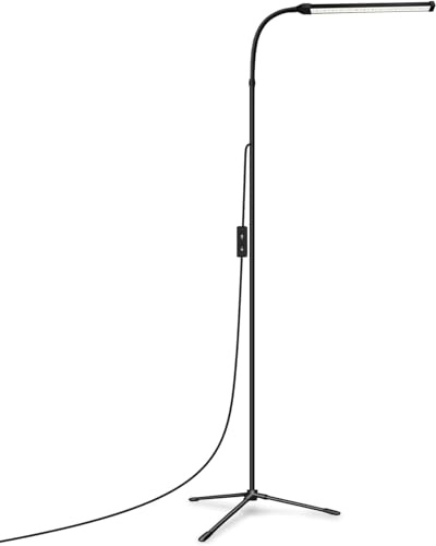 JCOTTON Beauty Lamp for Eyelash Extensions, Makeup & Tattoo, Portable LED Lash Light with Adjustable Gooseneck Floor lamp, 2 Color Dimmable, Tripod Base, No Shadow Task Light (Black)