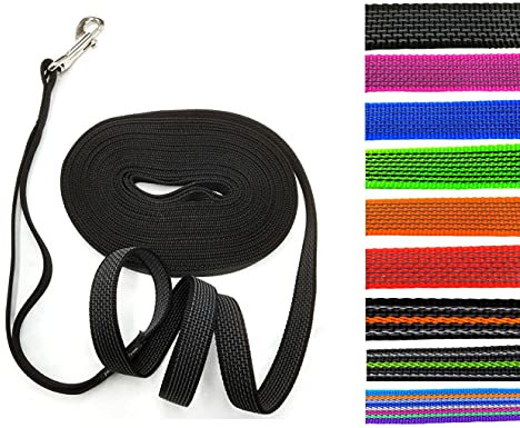 Schleppleine gummiert MIT RUCKDÄMPFER 1m - 30m / 20mm breit/für mittlere und große Hunde MIT/OHNE Handschlaufe (20m MIT Handschlaufe, Schwarz gummiert)