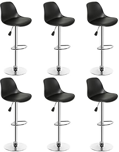 RELOVE Taburetes de Bar Juego de 6 para Isla de Cocina, taburetes de mostrador de Altura de mostrador Ajustable, Asiento Cubierto de PU, Giratorio de 360°,Silla Alta Regulable En Altura