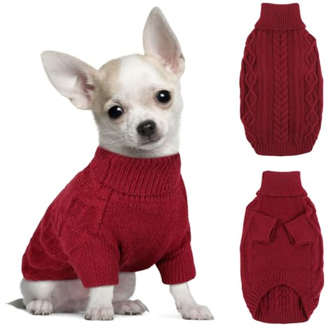Hjumarayan Dog Jumpers Small, Knitted Jumpers for Puppy Small Dogs, Warm Pet Clothes Outfit for Winter Outdoor, Soft Sweater Thick Coat for Chihuahua, Yorkshire Terrier, Burgundy Red XS