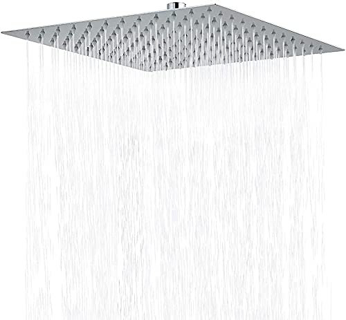 Soffione Doccia a Pioggia in Acciaio Inox, 25 x 25 CM, 10 Pollici Docce Fisso Quadrato, Acciaio, Cromo, ugello anti-otturazione
