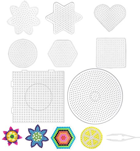 8 Stück Bügelperl Stiftplatten, Steckplatte, Perlenplatte quadratisch, Transparente Stiftplatten in vielen Formen, DIY Schablonen