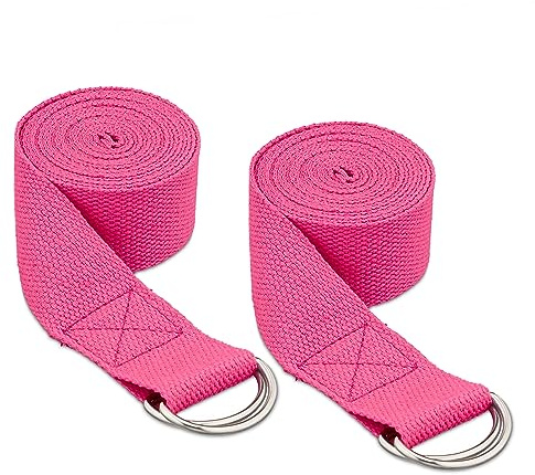 Relaxdays Set da 2 Cinghie da Yoga, Ausilio per lo Stretching, 250 x 3,8 cm, Cinture per Stretching, in Cotone, Rosa