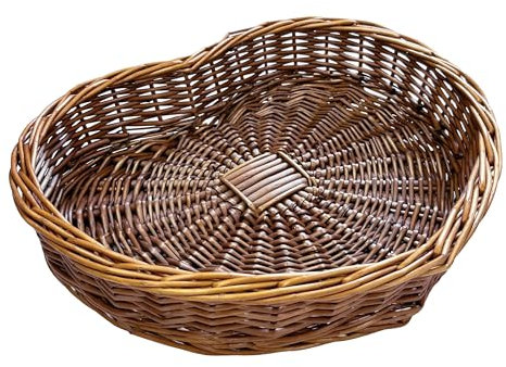Arthur Cameron Heart Shape Wicker Storage Basket Footstool Shelf Tray (Distilled, Small)