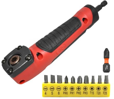 ANCLLO Electric Screwdriver Kits Repair 90 Degree Corner Device Screwdriver Socket Adapter with 10 Drill Bit Sets Right Angle Attachment