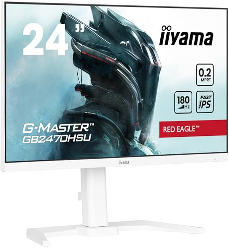iiyama G-Master Red Eagle GB2470HSU-W6 60,5cm 23,8 Fast-IPS LED Gaming Monitor Full HD HDMI DP USB3.2 0,2ms 180Hz Adaptive Sync Höhenverstellung Pivot weiß