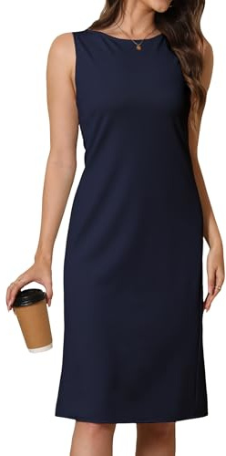 Wldrsd Women Business Sheath Midi Dress, 2025 Summer Sleeveless A-line Slimming Work Pencil Skirt Navy Blue