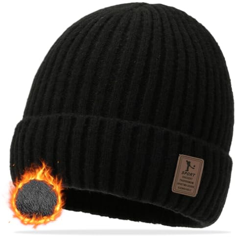 HUZNA Gorros de Invierno para Hombre,con Forro Polar,Suave y Elástico, Gorro de Punto,Gorro Beanie de Lana para Hombre y Mujer