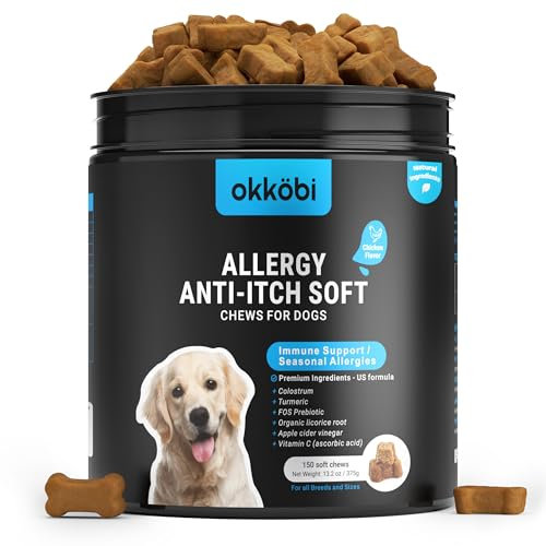 Dog Allergy Chews 150Pcs - Dog Allergy Relief - Supplements for Itchy Skin and Paw Licking - US Formula with Probiotics, Natural Ingredients & Vitamins - Chicken