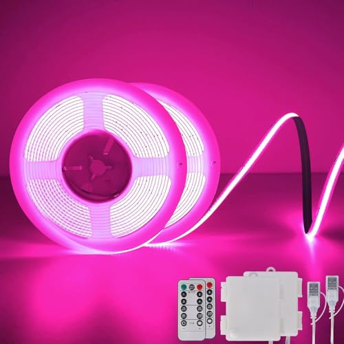 COB LED-ljusslingor batteridriven med fjärrkontroll, 2 m 640 LED-ljuslist, dimbar, flexibel, LED-bandlampa för TV, dator, cykel, bildekoration (rosa, 2 stycken)