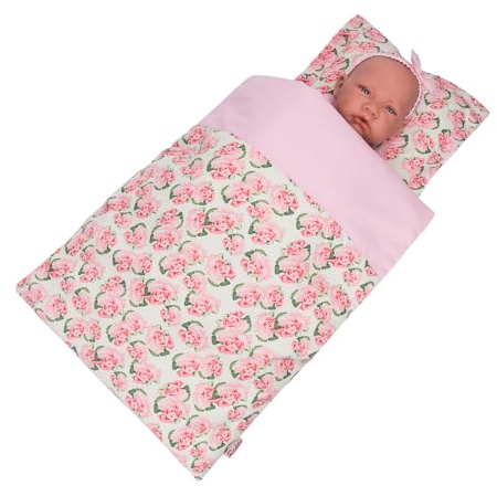 Rakki Dolli 18 Inch Baby Doll Bedding Accessories, 2 Pcs Baby Doll Bedding Set Includes Blanket/Comforter/Pad and Pillow, Pink Rose Print