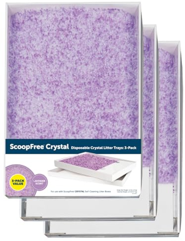 Plateau de litière de Cristaux jetable PetSafe ScoopFree - Parfum Lavande - Bac jetable - avec Protection Anti-Fuite et Une litière à Faible Empreinte - Absorbe Les odeurs au Contact, Lot de 3