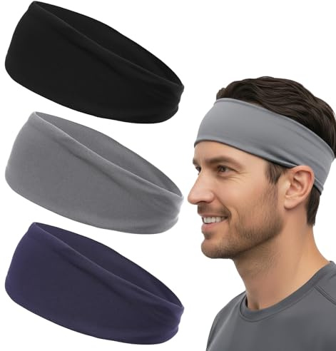 3 stycken svettband, panna för män, pannband sport män elastiskt ventilerande, brett halkfritt hårband för fitness, löpning och basket