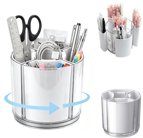 Futuhada Organisateur de Bureau Rotatif à 360°,Rotatif Pot a Crayon 9 Compartiments,Porte-stylo Amovible,Rangement de Marqueurs,rotatif Organisateur de Bureau pour la Maison,L'école,Bureaux,Blanc