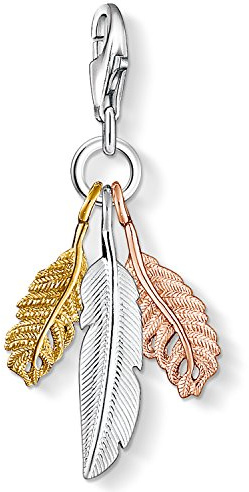 Thomas Sabo Women Charm Pendant Feathers Yellow Gold Rose Gold Charm Club 925 Sterling Silver 1010-431-12