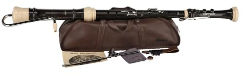 Aulos F bass recorder Symphony 533B - dark brown/ivory-coloured - baroque fingering, with double hole and key, mouthpiece and 4 keys - bag, carrying cord, grease box, fingering chart - 4-piece