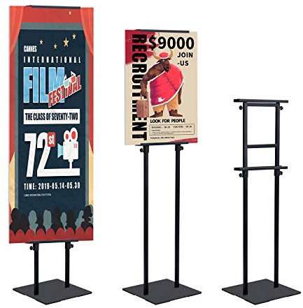 AKTOP Heavy Duty Floor Standing Sign Holder with Non-Slip Mat Base, Adjustable Banner Stand Height Up to 82.6 inch, Double-Sided Pedestal Poster Stand for Indoor Outdoor Display