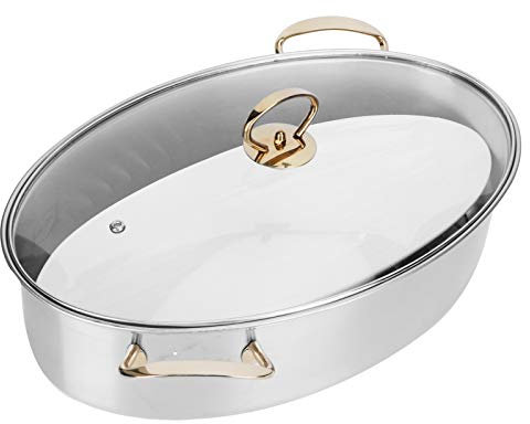 Oval Fish Steamer, Food Steamer for Cooking, Large Capacity Stainless Steel Oval Fish Steaming Pot Set Multi-Use Steam Pot with Rack Home Cooking Pot for Steaming Fish/Seafood/Roasting Turkey