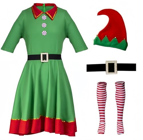 AudMsier Elfi Adulta Donna Costume, Festività Elfi Set Cappello Camicia Pantaloni, Natale Orgoglio Abito Gioco di Ruolo(Donna,L)