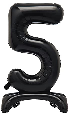 Unique Black Standing Number 5 Foil Balloon 30, Packaged