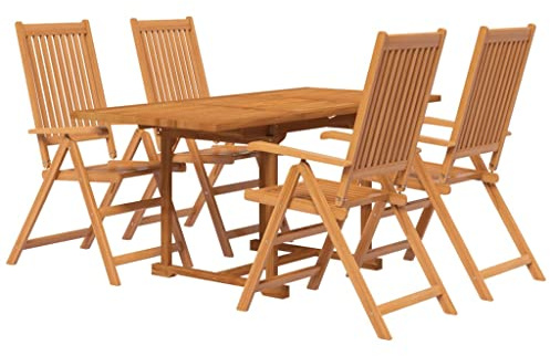 vidaXL Juego de Comedor de Jardín 5 Piezas Silla Asiento Sillón Mesa Cocina Exterior Terraza Patio Balcón Muebles Madera Maciza de Acacia