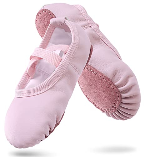 Ballet Shoes for Girls Leather Ballet Slippers Split Sole Dance Flats Gymnastics Shoes for Toddlers Women Kids Pink 9 UK Child