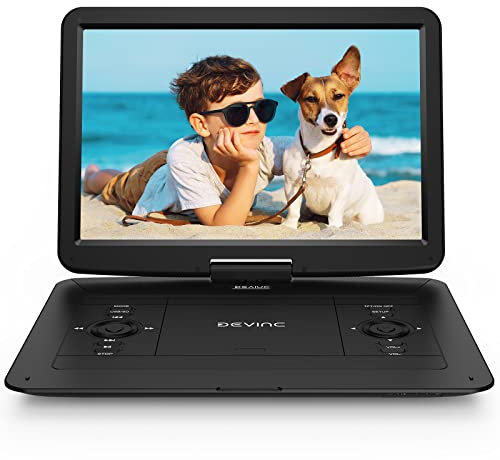 DEVINC 17.9 Portable DVD Player with 15.6 HD Swivel Screen, Support Multiple DVD CD Formats/USB/SD Card/Sync TV, 6 Hours Rechargeable Battery, Car Charger, Remote Control, Region Free