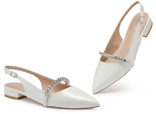 Zhabtuc Scarpe Donna Slingback Pumps Punta Appuntita Piatto, Bianco, 38 EU