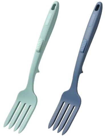 FKWKUW 2Pz Forchetta da Cucina in Silicone - Resistente al Calore, Multifunzionale, Antiaderente per Frullare, Mescolare, Schiacciare (Blu Lago, Blu Scuro)
