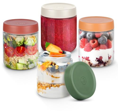 LWMTT Einmachgläser mit Schraubdeckel,4 Stück16 OZ Overnight Oats Gläser,Overnight Oats Gläser für Hausgemachte Marmelade, Babynahrung,Wiederverwendbare Glasbehälter Als Mason Jar Einmachgläser (4)