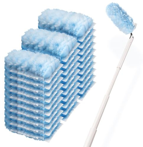 30 Count Heavy Duty Duster Refills with 3 ft Extendable Handle Starter Kit, Compatible with Swiffer Disposable Microfiber Feather Dusters for Cleaning Home