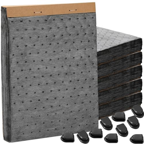 Tingjoo 100 alfombrillas absorbentes de aceite para colgar de 9.8 x 13 pulgadas, absorbentes de derrames, accesorios de garaje con gancho para proteger el suelo del sótano del garaje, color gris