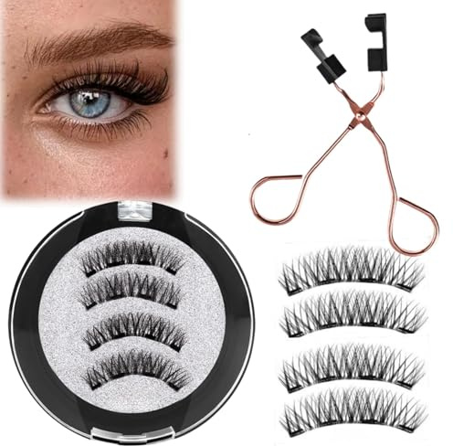 Magnetic Eyelashes Natural Look,Reusable Magnetic Eyelashes Kit with Applicator,Magnetic Eyelashes without Eyeliner,Magnetic Lashes,Natural Magnetic Eyelashes,3D Magnetic Eyelashes No Glue Needed