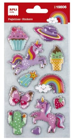 APLI Kids 19806 - World Unicorn klistermärken, 1 ark med 11 klistermärken. Vadderad puffy yta, perfekt för scrapbooking, dekoration eller gör-det-själv