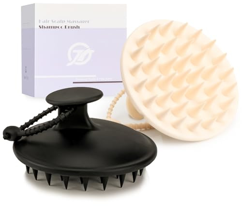 FREATECH Lot de 2 Brosses de Massage du Cuir Chevelu 100% Silicone pour Pellicules et Croissance des Cheveux, Peigne Exfoliant pour Cheveux et Cuir Chevelu, pour Hommes, Femmes, Enfants, Beige et Noir