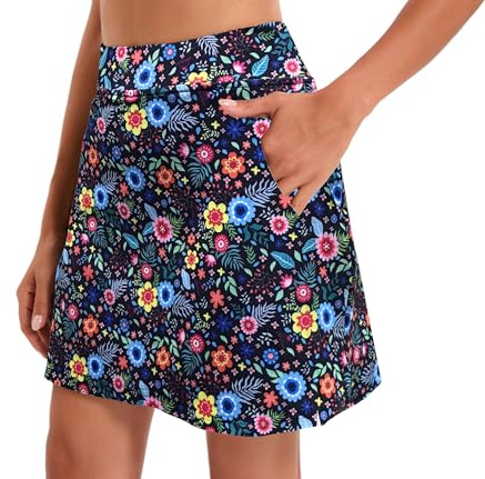 Oyamiki Athletic Tennis Shorts Women A Line Summer Skirts with 4 Pockets Workout Gym Wear Colourful Flowers Navy L