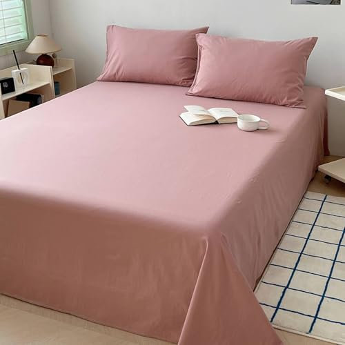 Mesnt Bettlaken ohne Gummizug, 200x230cm Einfarbig Betttuch mit 2 Kopfkissenbezügen aus Baumwolle MatratzenüBerzug, Bequem, Rosenbraun