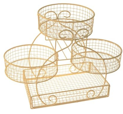 F Fityle di Filo a Più Livelli Cesto Pane Cesto Multiuso Cucina Controcette di Ferro Da Ferro Da Stiro Mesh Sta per Un Tavolo Da Spuntino Vegetariano Hol, Oro
