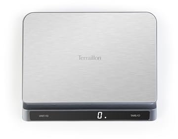 TERRAILLON - PRO USB15 - Balance de cuisine électronique professionnelle, Large plateau Inox 23 x 16 cm, capacité 15 kg, graduation 1 g, Rechargeable USB C, Ecran LED Rétroéclairé - Inox